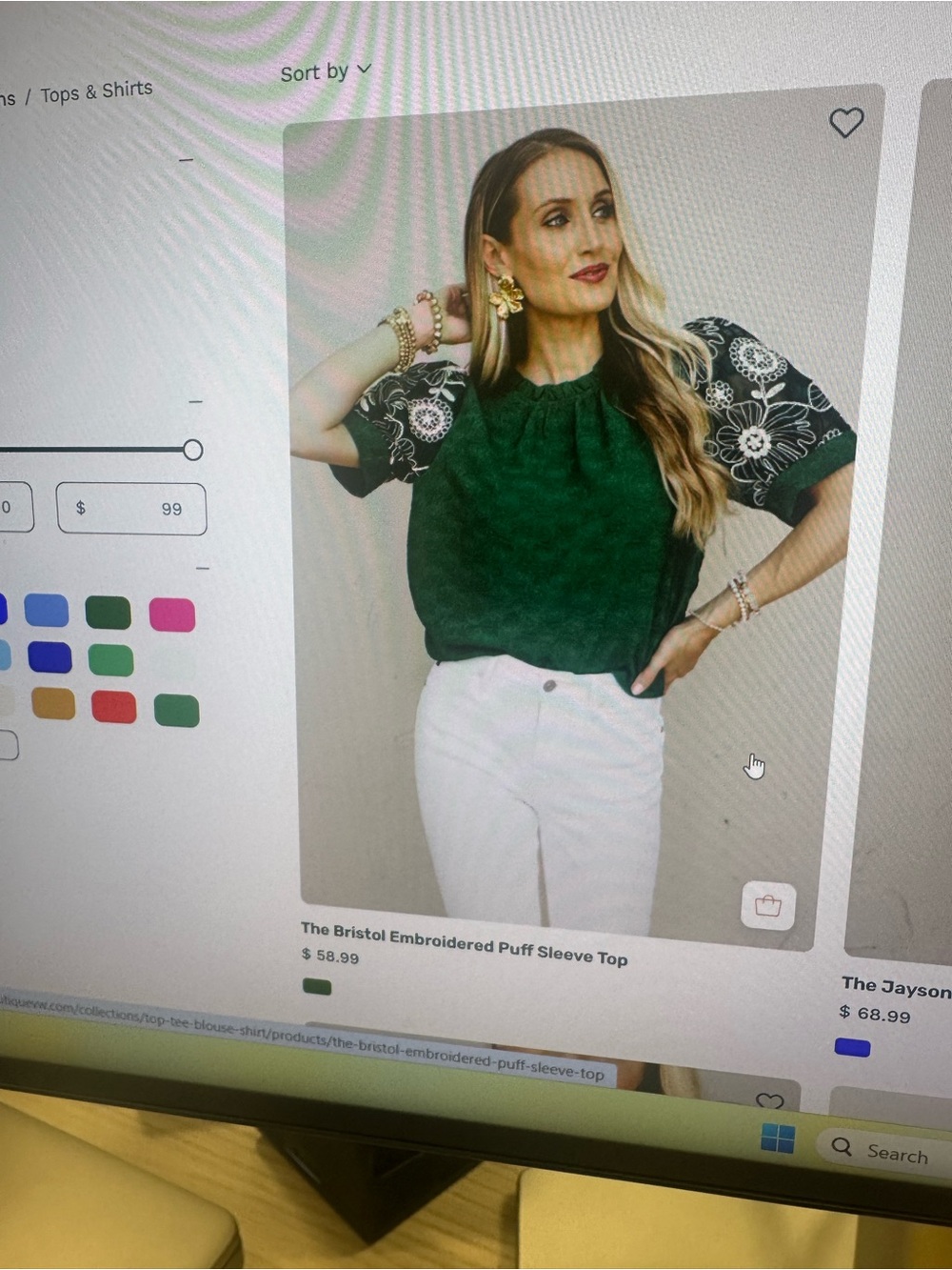 THML Navy Embroidered Floral Sleeve Top - Picture 5 of 5